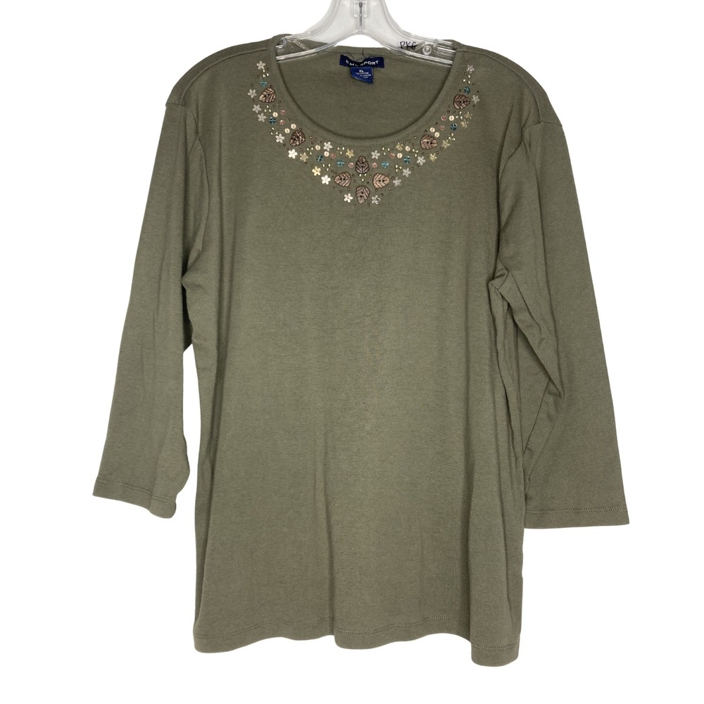SML Sport Women's Top Size XL Green‎ Embellished Scoop Neck 3/4 Sleeve